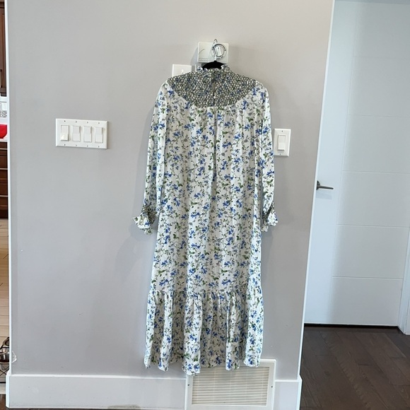 Zara smocked embroidered Floral Blue and White Maxi Dress - Picture 6 of 8